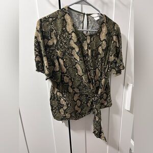 H&M Green and Tan Snake Print Blouse